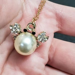 **Final Sale** Gold tone faux pearl crab necklace